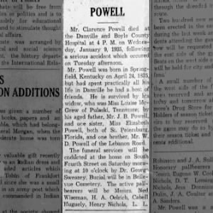Clarence Powell obit 1935